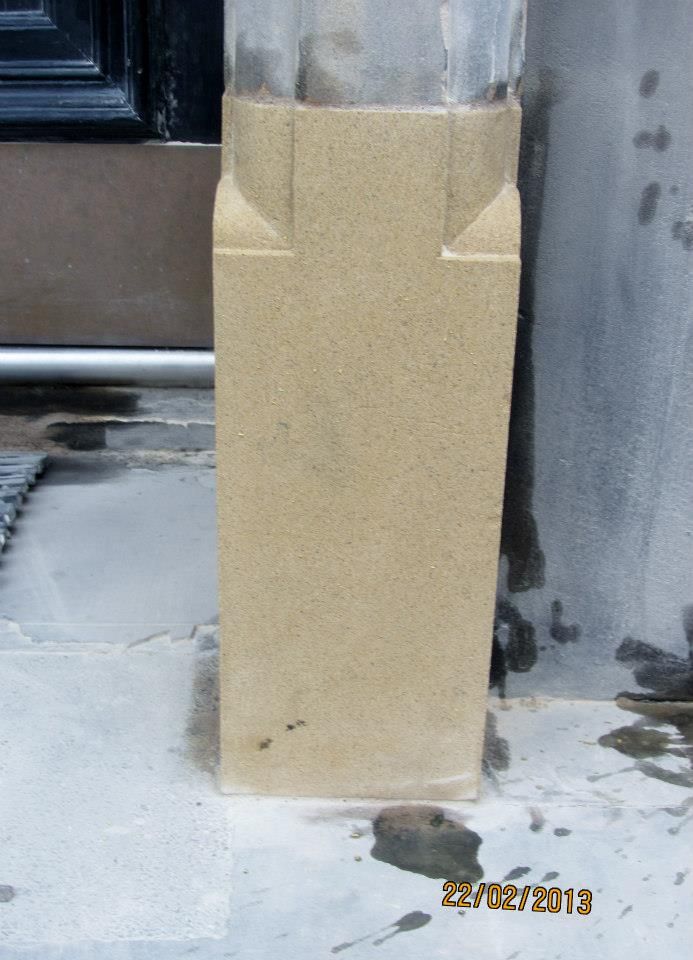Natural sandstone building column repair, Edinburgh stone mason experts, high-quality heritage restoration.